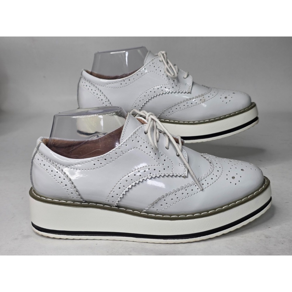 Dadawen Women's Oxford  Shoes Size 8‎ White Leather Platform Lace-Up Wingtips